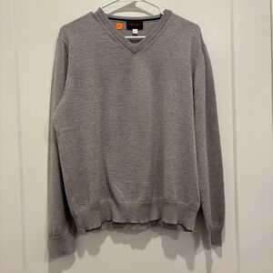Thomas Dean Mens Gray V-Neck Wool Sweater Made in Italy Size L Heather Grey Knit